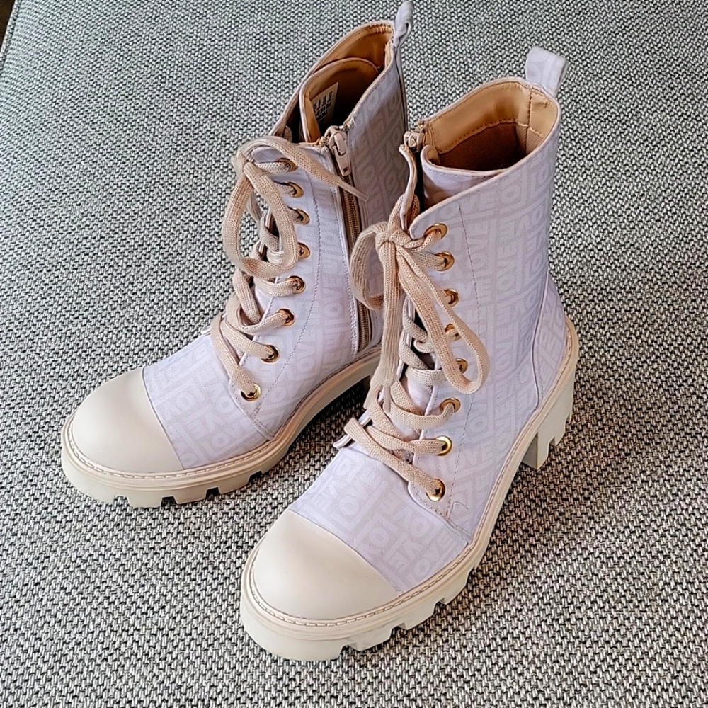 Cream "Love" Combat Boots